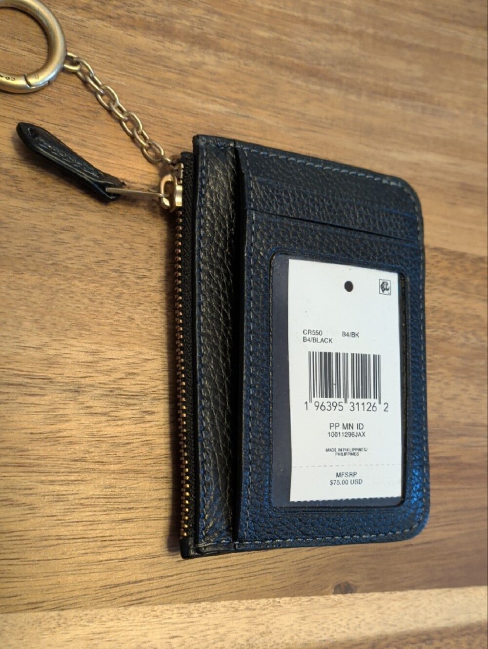 NWT Coach Black Pebbled Leather Card Case with Gold Keyring - Picture 2 of 6